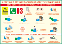 Таблица "Действия в случае поражения электрическим током" (100х140 сантиметров, винил) - fgospostavki.ru - Тюмень