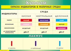 Таблица "Окраска индикаторов в различных средах" (100х140 сантиметров, винил) - fgospostavki.ru - Тюмень