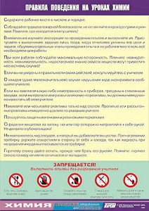 Таблица демонстрационная "Правила поведения на уроках химии" (винил 70х100) - fgospostavki.ru - Тюмень